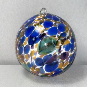Hand Blown Glass Ornament Art Glass Orb Ball Sun Catcher 3” Blue Multicolor